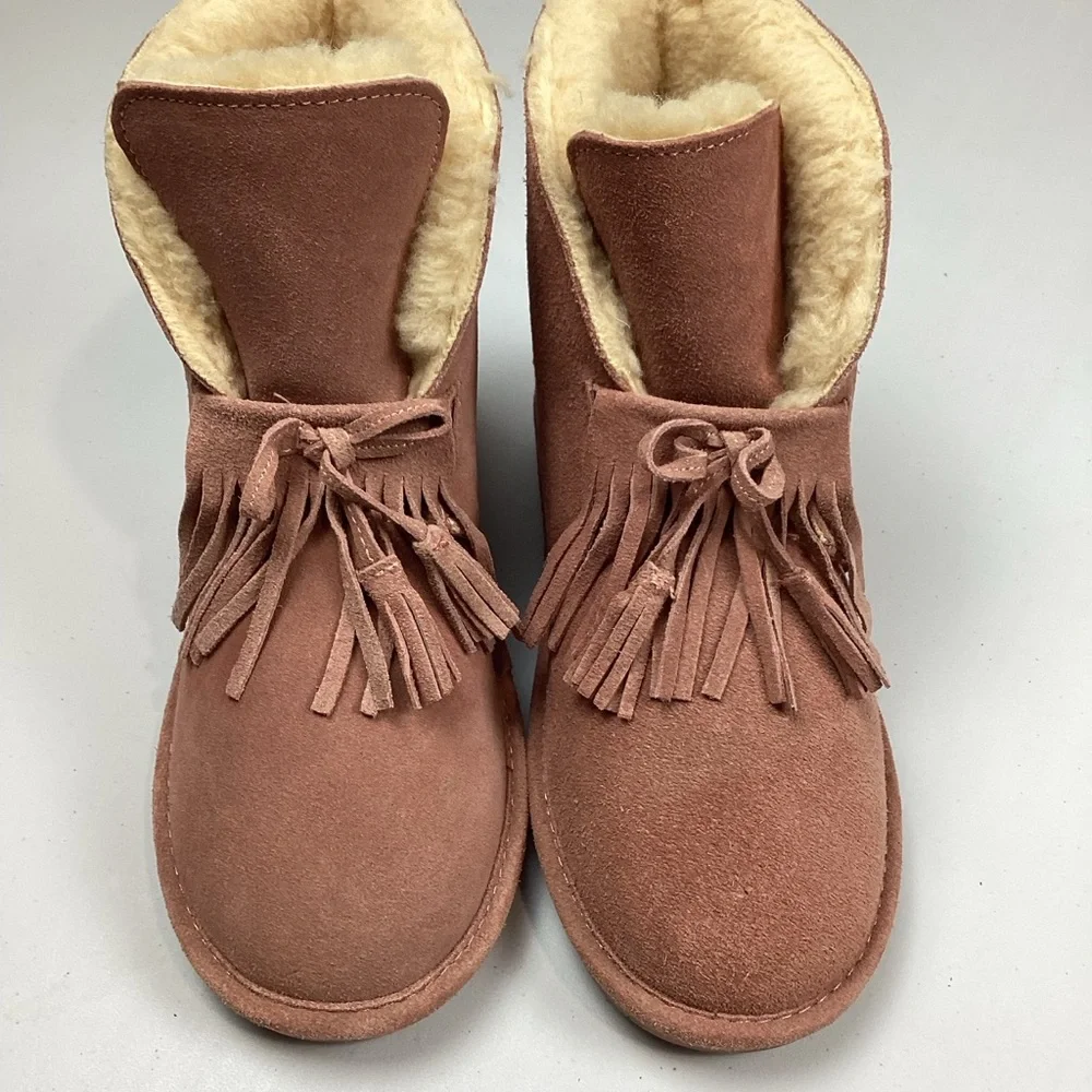 Bearpaw Christie Wide Suede Sheepskin Pink Winter Ankle Boots Booties